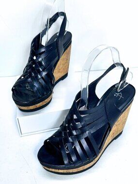 Franco Sarto The Artist's Collection Black Leather Women's Wedge Sandals Size 7M